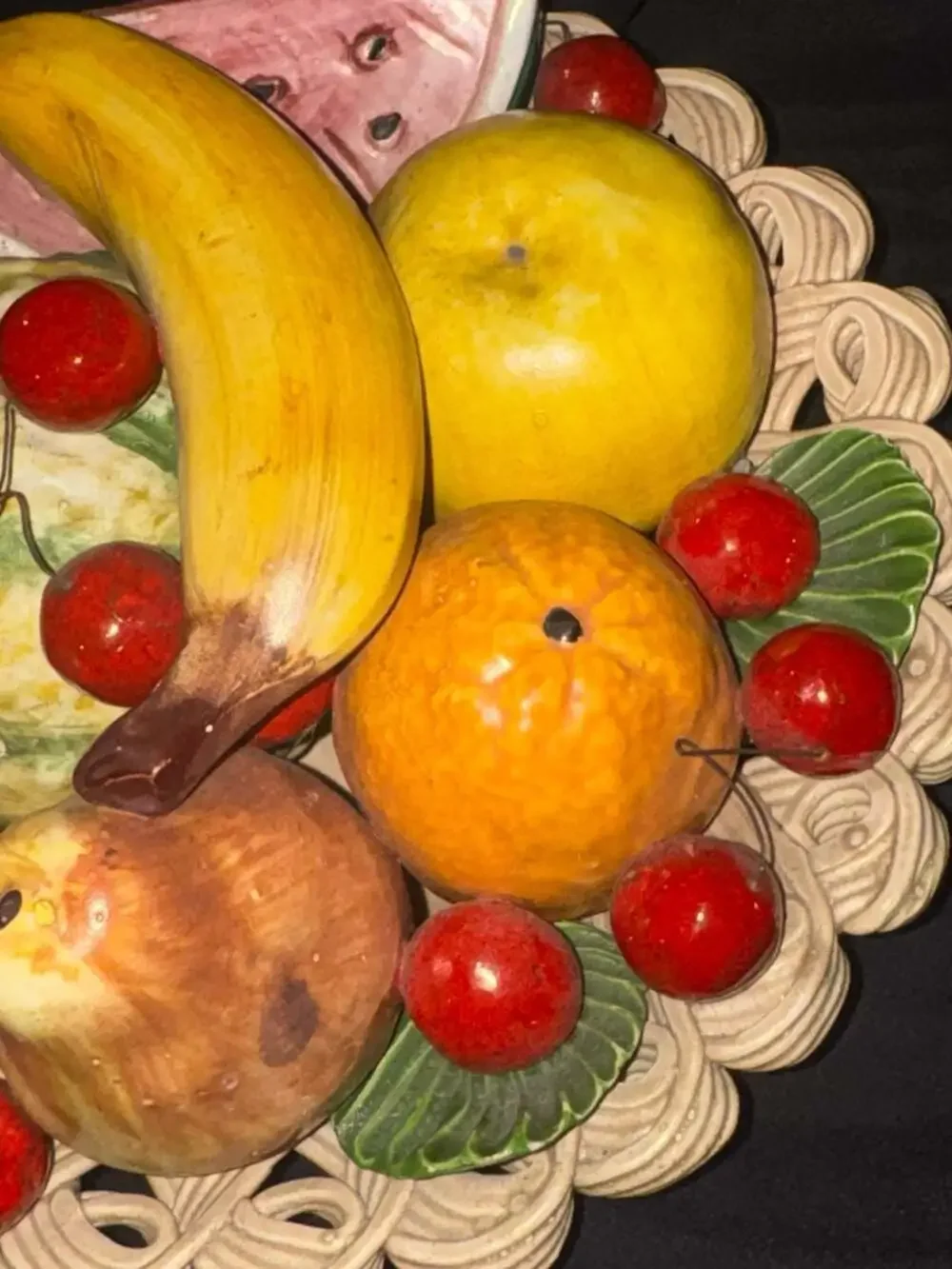 Vintage Ceramiche di Bassano Italian Majolica Hand-Painted Ceramic Fruit Basket